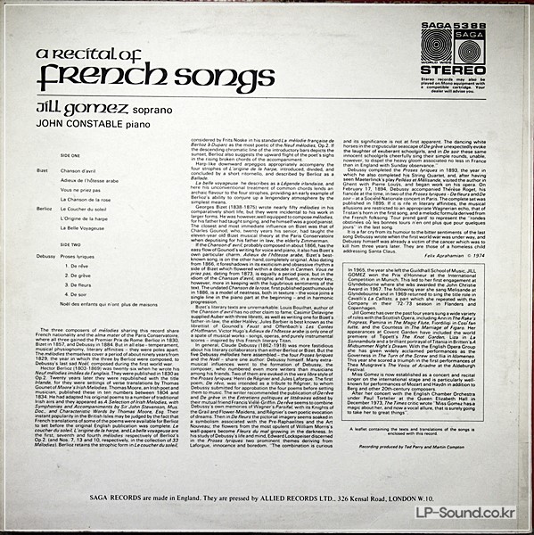 JILL GOMEZ A RECITAL OF FRENCH SONGS  SAGA 5388  A1B3