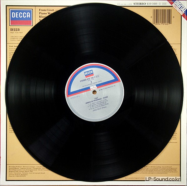 LISZT - ANNEES DE PELERINAGE (SUISSE) LP, JORGE BOLET, DECCA 410 160-1