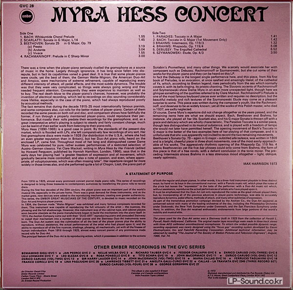MYRA HESS CONCERT  EMBER GVC 28