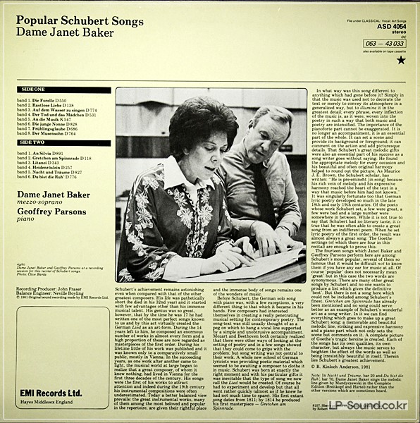 SCHUBERT SONGS  DAME JANET BAKER SINGS POPULAR  ASD 4054