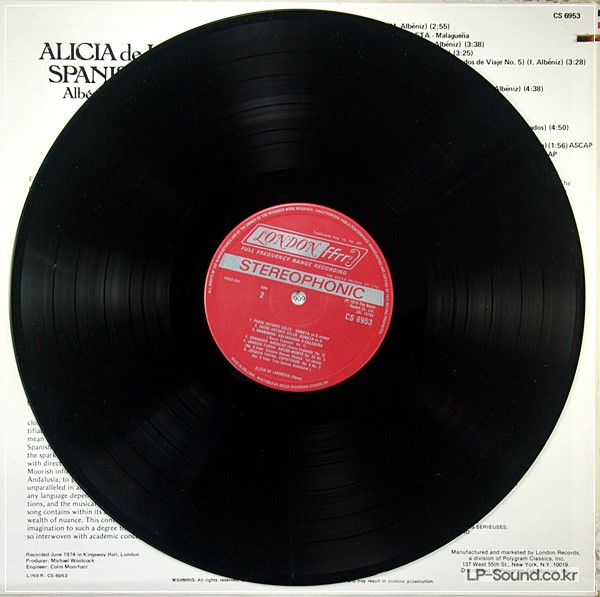 ALBENIZ  ALICIA DE LARROCHA SPANISH ENCORES LP 1976 LONDON FFRR CS-6953