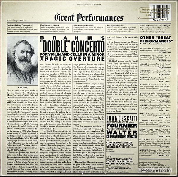 BRAMS DOUBLE CONCERTO ZINO FRANCESCATTI / PIERRE FORNIER FOR PROMOTION ONLY