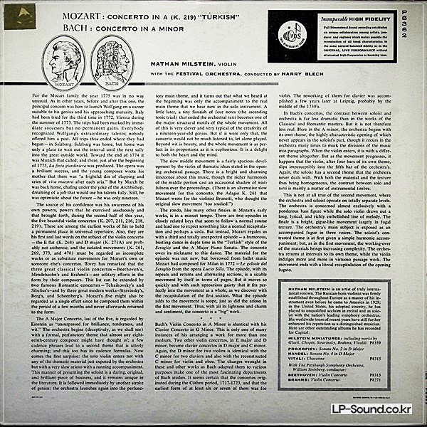 MOZART / BACH VIOLIN CONCERTOS  NATHAN MILSTEIN CAPITOL P 8362