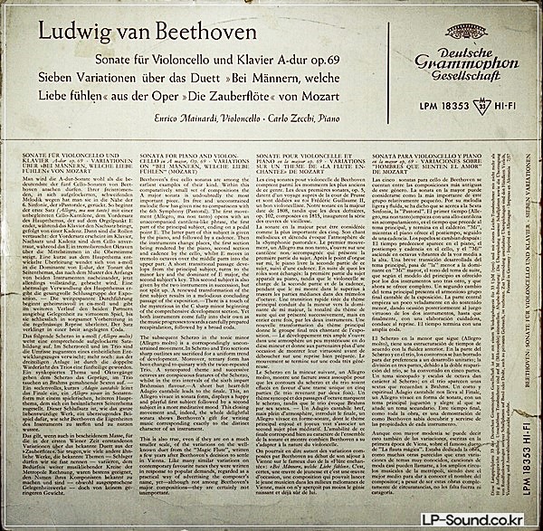 BEETHOVEN CELLO SONATA MAINARDI ZECCHI DGG LPM 18 353