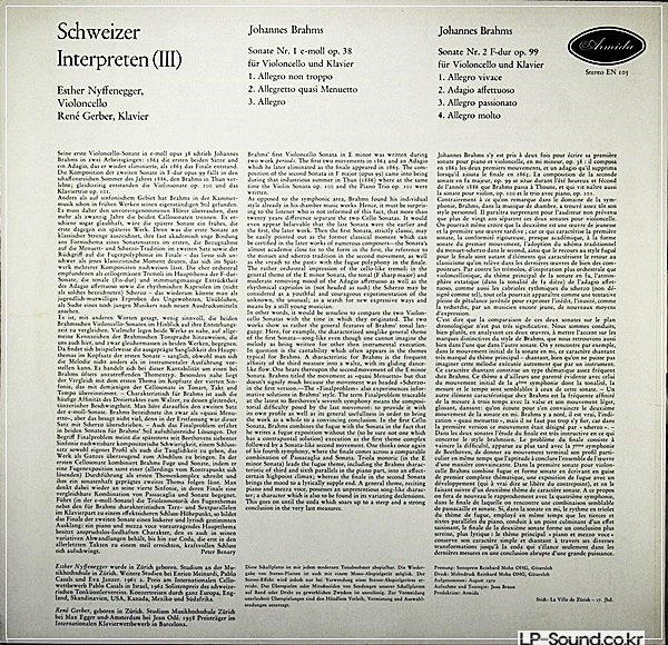 ESTHER NYFFENEGGER CELLO SONATAS BRAHMS 1STPRESS SWISS