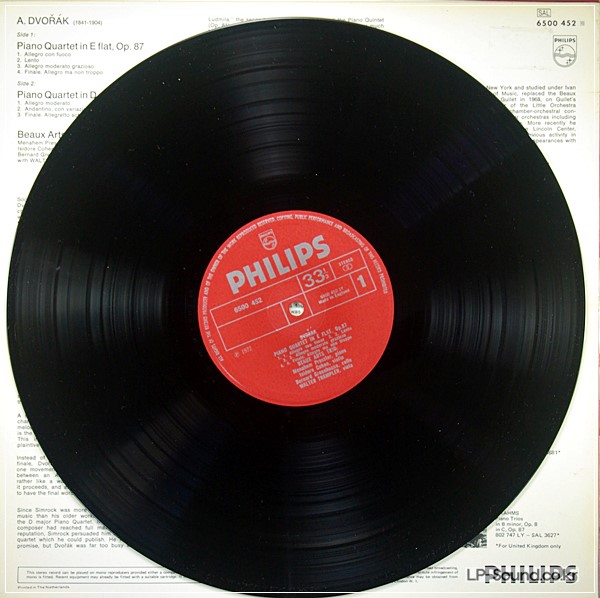 DVORAK BEAUX ARTS TRIO PIANO QUARTETS TRAMPLER PHILPS 6500 452