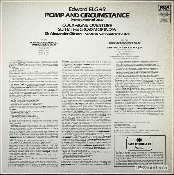 ELGAR POMP AND CIRCUMSTANCE SNO SIR ALEXANDER GIBSON RCA GL 25450