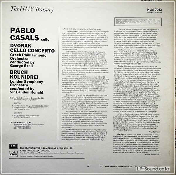 PABLO CASALS DVORAK CELLO CONCERTO GEORGE SZELL HMV  HLM 7013