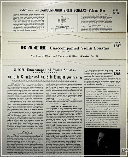 J.S.BACH THE UNACCOMPANIED VIOLIN SONATAS JOHANNA MARTZY, 33CX 1287