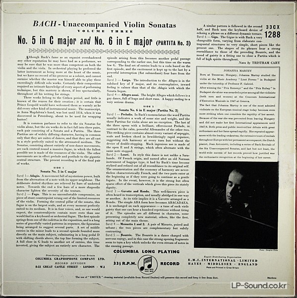 J.S.BACH THE UNACCOMPANIED VIOLIN SONATAS JOHANNA MARTZY, 33CX 1288