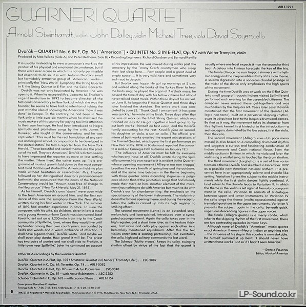 DVORAK- QUARTET NO. 6, QUINTET NO. 3 - GUARNERI QUARTET, TRAMPLER RCA ARL1-1791