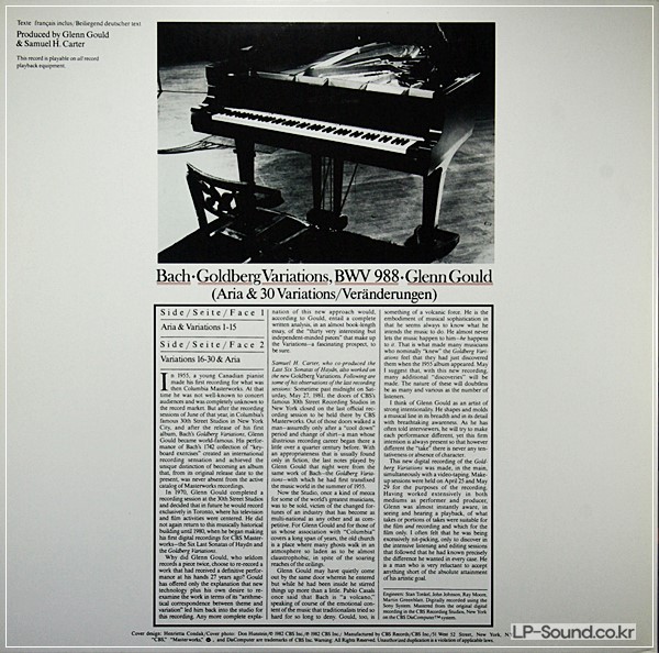GLENN GOULD - GOLDBERG VARIATIONS,BWV 988 (1981 RECORDING) VINYL LP NEW+