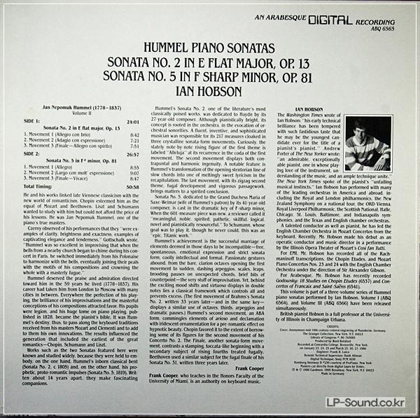 HUMMEL PIANO SONATA IAN HOBSON  DIGITAL AN ARABEQUE DIGITAL ABQ 6565