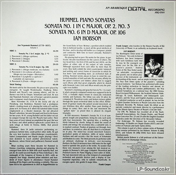HUMMEL PIANO SONATA IAN HOBSON  DIGITAL AN ARABEQUE DIGITAL ABQ 6564