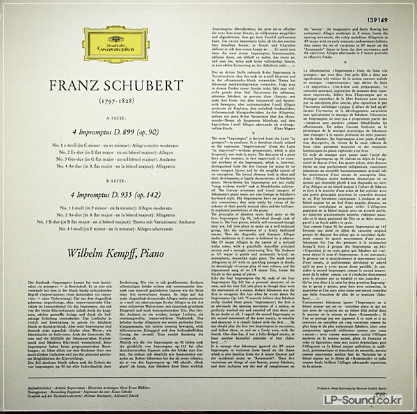 SCHUBERT IMPROMPTUS  WILHELM KEMPFF PIANO  139 149
