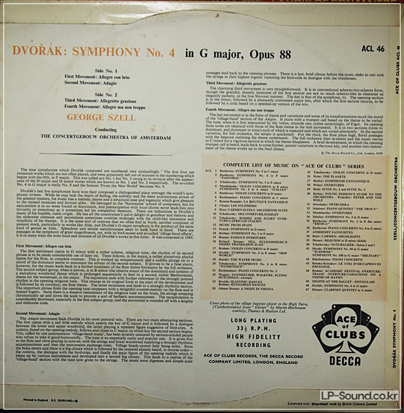 DVORAK / SYMPHONY NO 4 - GEORGE SZELL AMSTERDAM -DECCA ACL46
