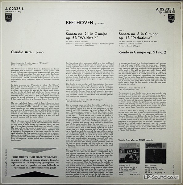 CLAUDIO ARRAU BEETHOVEN WALDSTEIN SONATA / PATHéTIQUE SONATA PHILIPS – A 02335 L