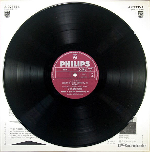 CLAUDIO ARRAU BEETHOVEN WALDSTEIN SONATA / PATHéTIQUE SONATA PHILIPS – A 02335 L