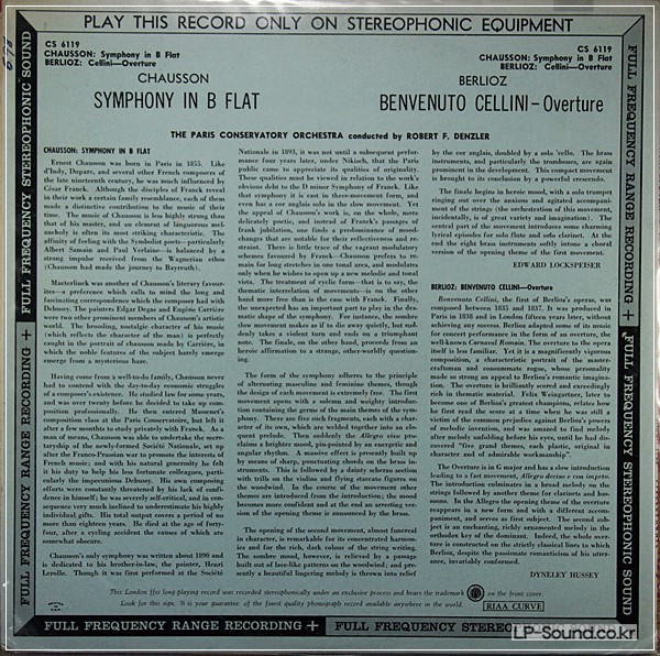 CHAUSSON SYMPHONY IN BB, OP.20  BERLIOZ - BENVENUTO CELLINI OVERTURE, OP.23 CS6119