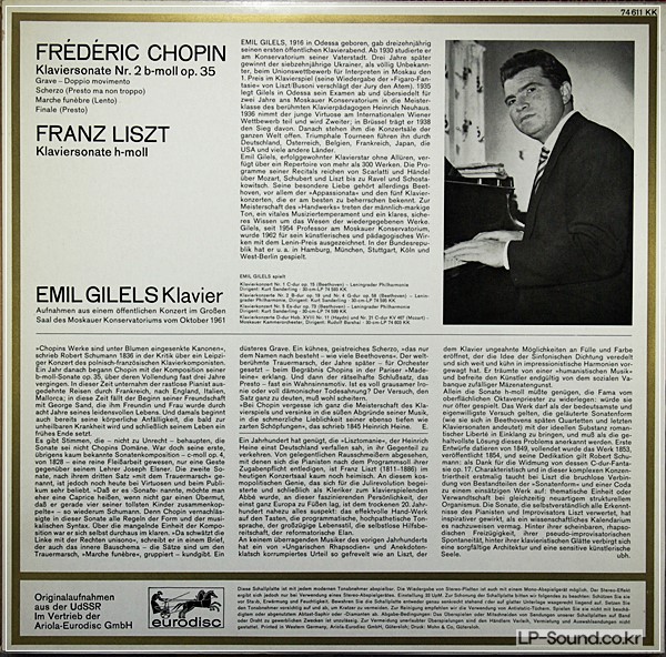 CHOPIN LISZT PIANO SONATAS GILELS MELODIYA 77 289 ZK DUPLO SOUND