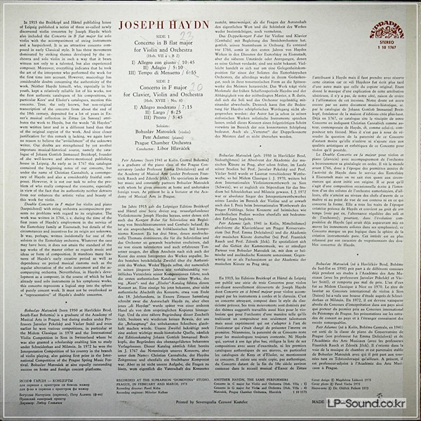 HAYDN VIOLIN CONCERTO BOHUSLAV MATOUSEK LP SUPRAHON 10 1767