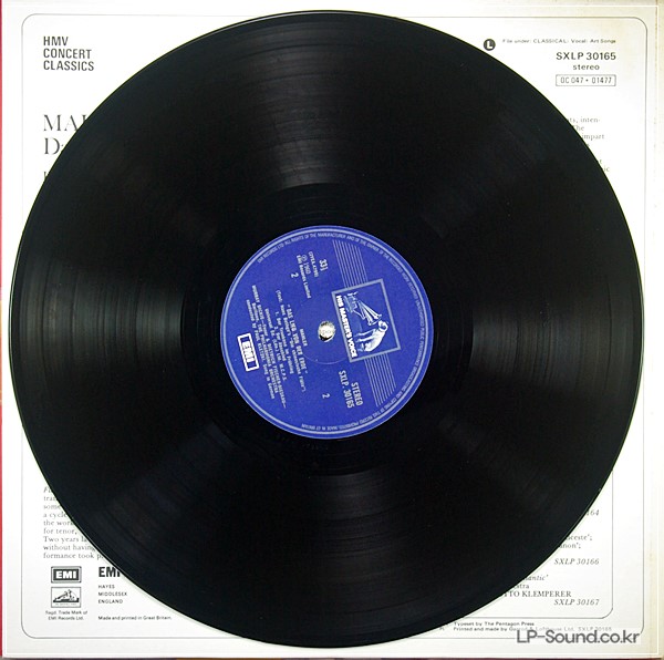 MAHLER DAS LIED VON DER ERDE FISCHER-DIESKAU KLETZKI  SXLP 30165