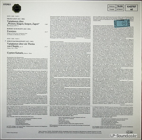 CYPRIEN KATSARIS VARIATIONS LISZT SCHUMANN RACHMANINOFF TELEFUNKEN DIGITA