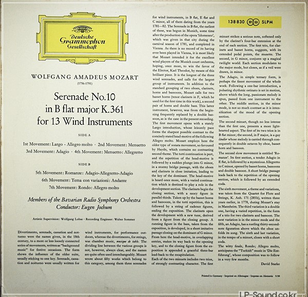 MOZART SERENADE NO. 10 EUGEN JOCHUM DGG  SLPM 138 830