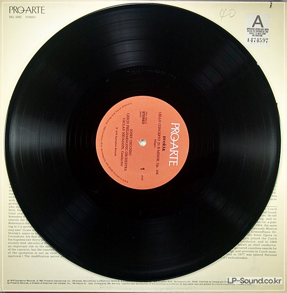 DVORAK CELLO CONCERTO OP.104 CHUCHRO LP 1ST. SUPRAPHON