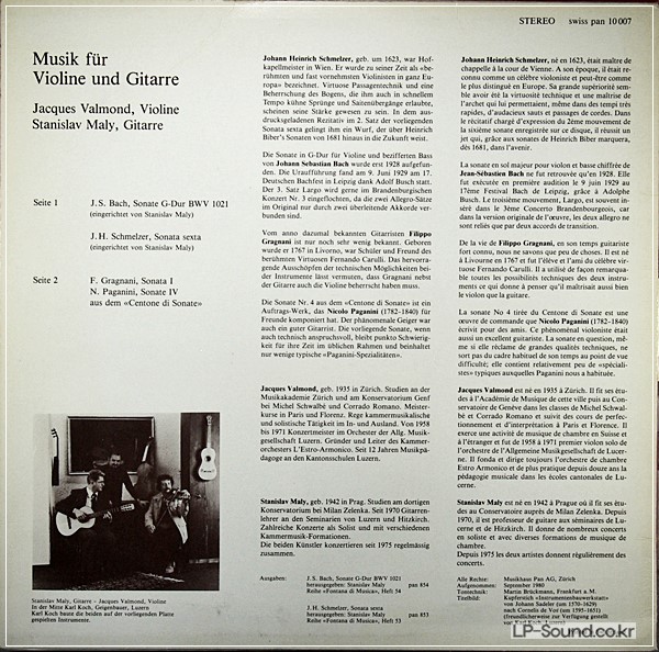 JACQUES VALMOND VIOLIN STANISLAV MAY GUITAR BACH SCHMELZER GRAGNANI SWISS LP PAN