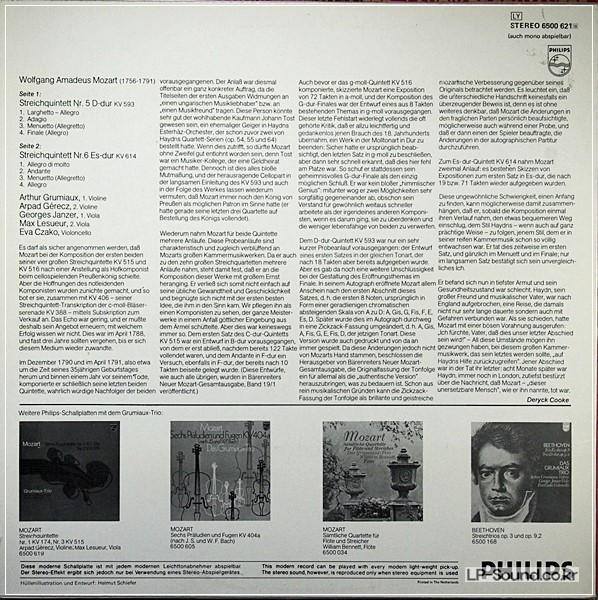 MOZART STRING QUINTETS #5 & 6 - ARTHUR GRUMIAUX TRIO – PHILIPS