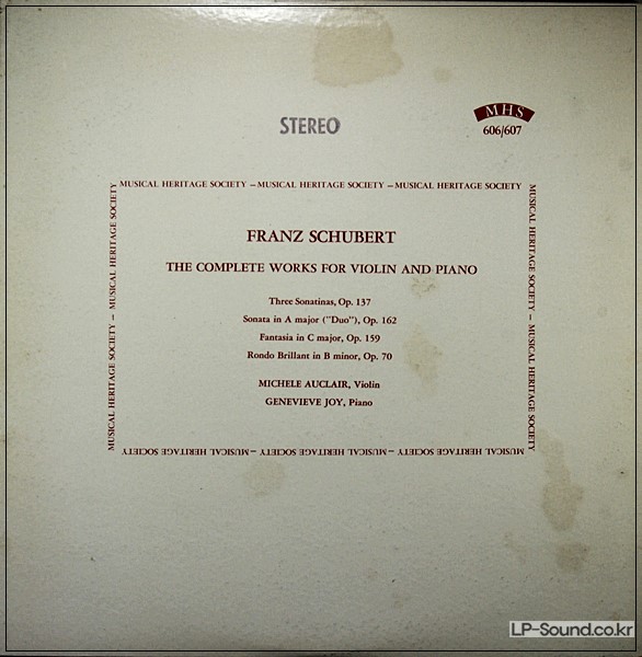 SCHUBERT COMPLETE WORKS FOR VIOLIN MICHELE AUCLAIR MHS 606/7 2LP STEREO