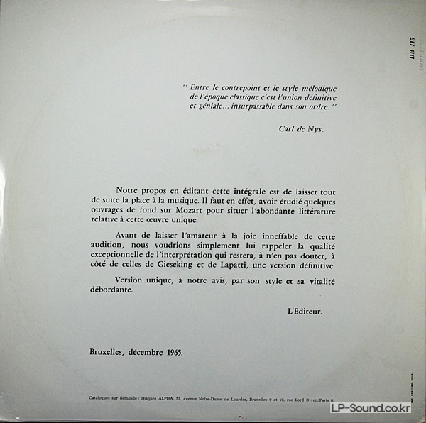 MOZART PIANO SONATAS LILI KRAUS  DISCOPHILES FRANCAIS DB 116