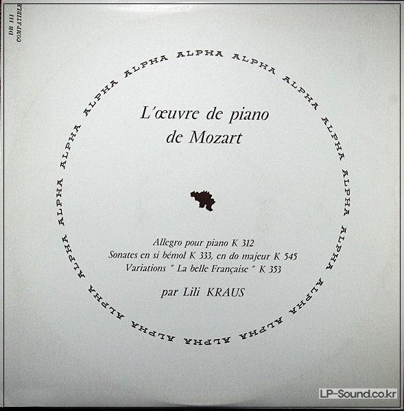 MOZART PIANO SONATAS LILI KRAUS  DISCOPHILES FRANCAIS DB 111