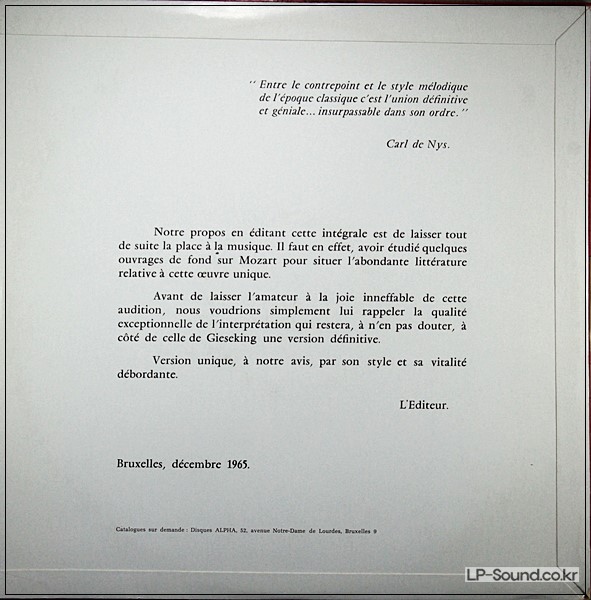 MOZART PIANO SONATAS LILI KRAUS  DISCOPHILES FRANCAIS DB 111