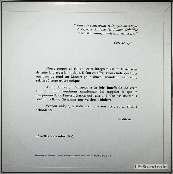 MOZART PIANO SONATAS LILI KRAUS  DISCOPHILES FRANCAIS DB 110