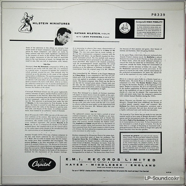 NATHAN MILSTEIN VIOLIN RECITAL MILSTEIN MINIATURES USA ED1 CAPITOL P-8339
