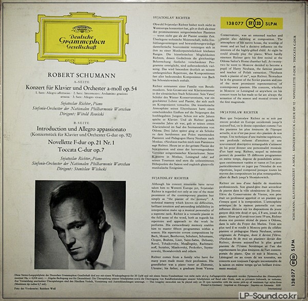 SCHUMANN PIANO CONCERTO RICHTER  DG 138 077 ALLE HERSTELLER TULIP