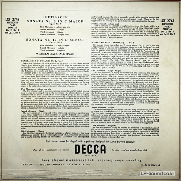 BEETHOVEN BACKHAUS SONATAS 3/7  DECCA 1954 LXT 2747