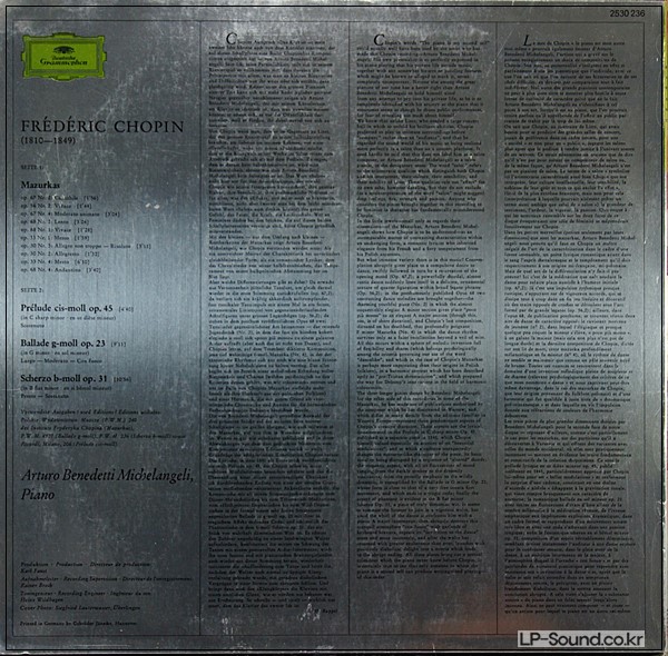 CHOPIN: PIANO BALLADE OP.23 MICHELANGELI DGG 2530 236