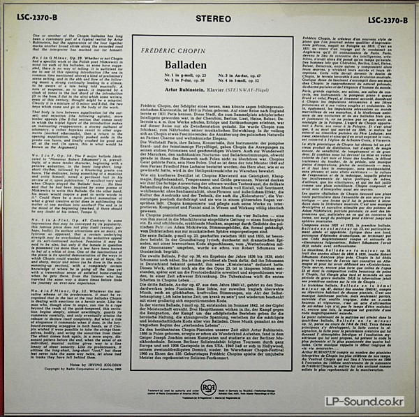 CHOPIN / BALLADES - ARTUR RUBINSTEIN - RCA LSC 2370-B