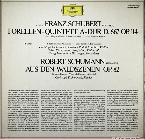 CHRISTOPH ESCHENBACH SCHUBERT TROUT QUINTET DGG TULIP