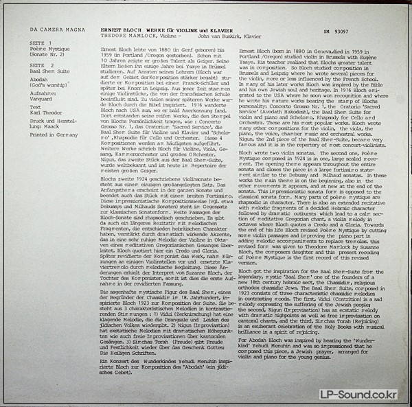 ERNEST BLOCH - VIOLINWERKE - THEODORE MAMLOCK - DA CAMERA MAGNA