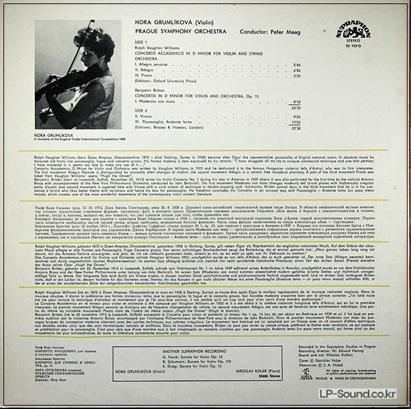 BRITTEN VAUGHAN WILLIAMS VIOLIN CONCERTO MAAG GRUMLIKOVA SUPRAPHON 50959