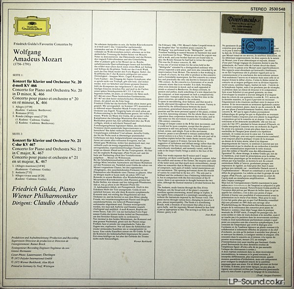 FRIEDRICH GULDA, ABBADO - MOZART PIANO CTOS 20 & 21 - DG 2530 548