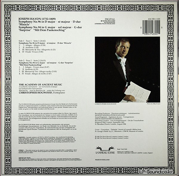 JOSEPH HAYDN SYMPHONY 94 & 96CHRISTOPHER HOGWOOD L'OISEAU-LYRE