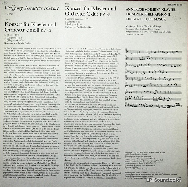 MOZART PIANO CONCERTOS KV 491, 503 ANNEROSE SCHMIDT MASUR ETERNA