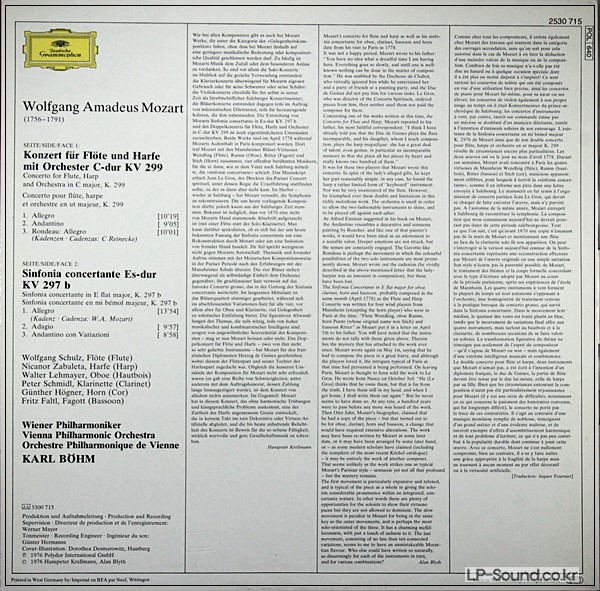 MOZART, ZABALETA, SCHULZ, BOHM KONZERT FUR FLOTE UND HARFE  DG 2530 715