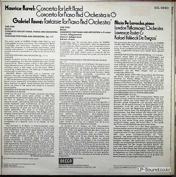RAVEL: PIANO CONCERTOS / FAURE: FANTAISIE LARROCHA  SXL 6680