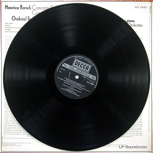 RAVEL: PIANO CONCERTOS / FAURE: FANTAISIE LARROCHA  SXL 6680